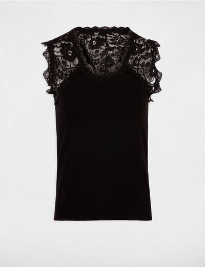 Camiseta de tirantes anchos con encaje negro mujer