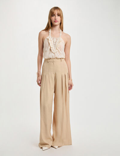 Top detalle encaje creme mujer