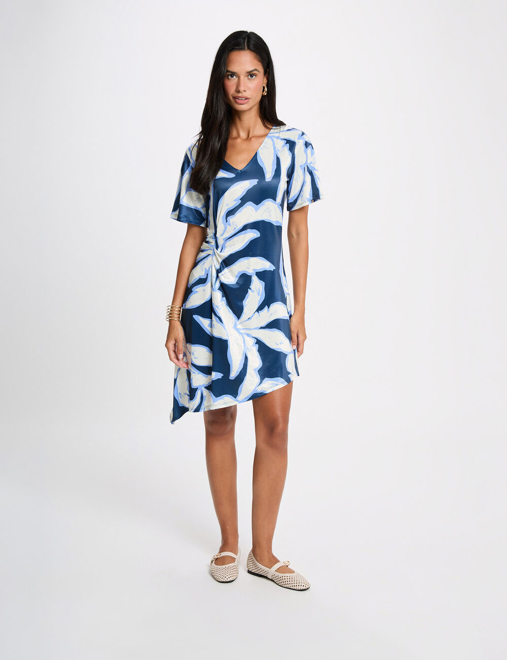 Vestido asim&eacute;trico estampado multicolor mujer