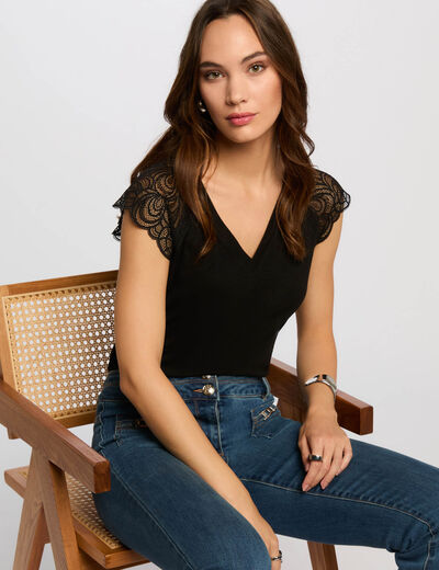 Camiseta de manga corta negro mujer