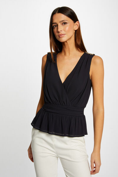 Blusa sin mangas con detalles de cadena azul marino mujer