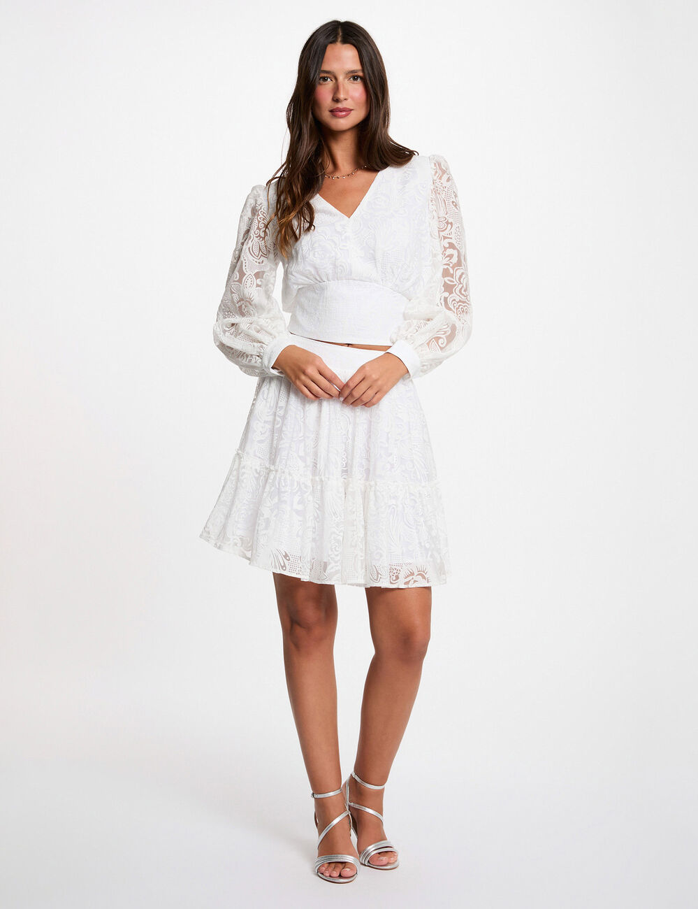 Falda corta acampanada blanco mujer