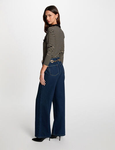 Polo manga larga y rayas negro mujer