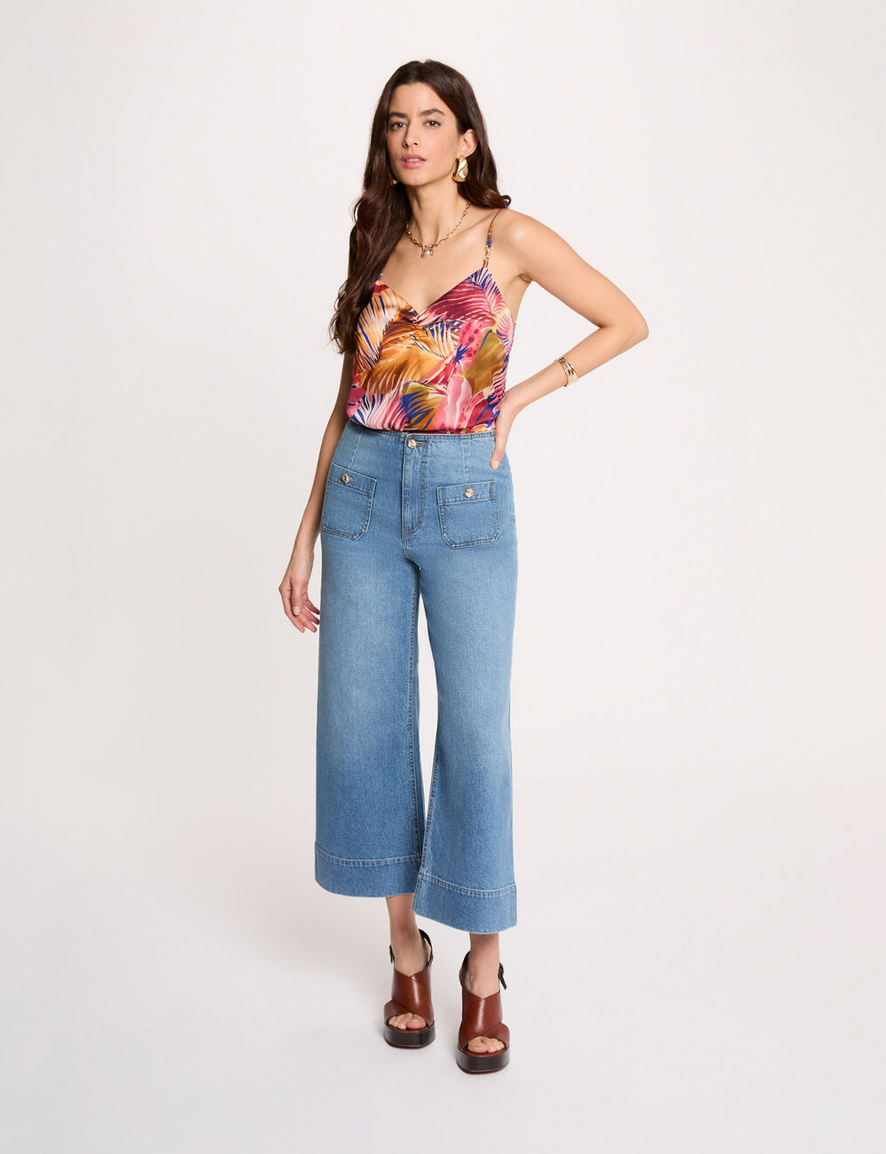Top ajustado cuello v multicolor mujer