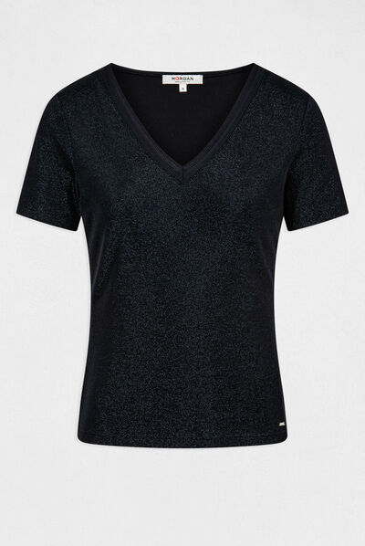 Camiseta manga corta con escote en V marino mujer