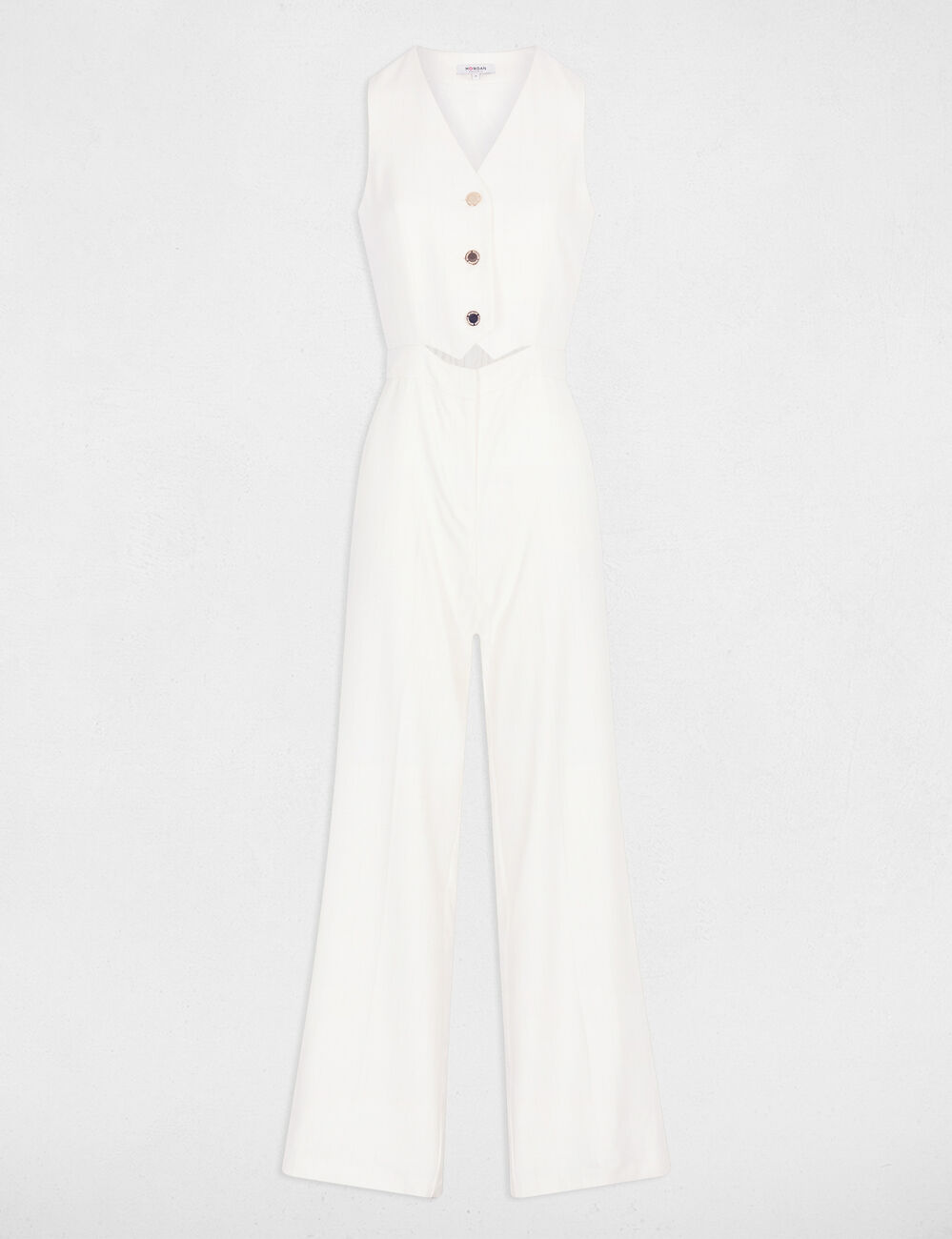 Mono ancho con cuello en V blanco mujer