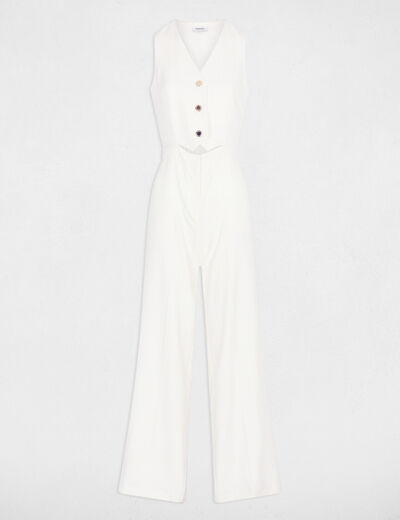Mono ancho con cuello en V blanco mujer