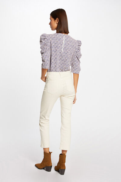 Pantalón recto estilo corto marfil mujer