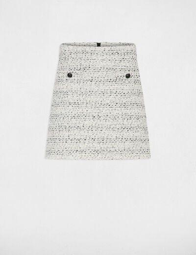 Falda corta de tweed marfil mujer
