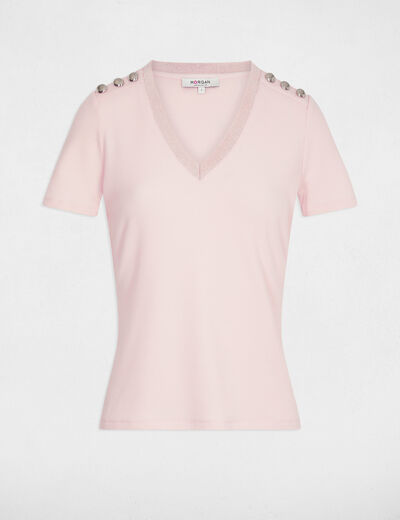 Camiseta manga corta rosa claro mujer