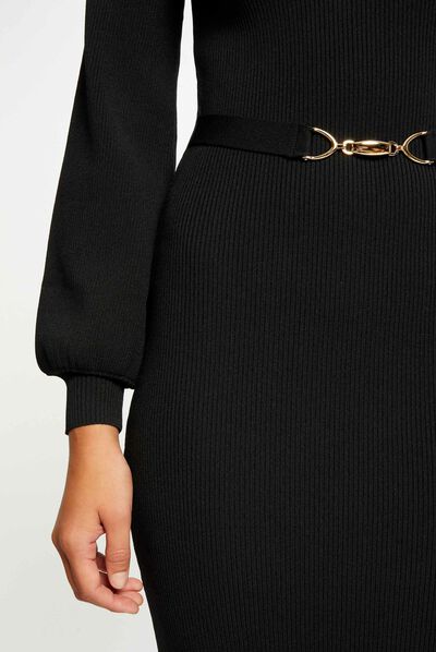 Vestido de punto largo ajustado negro mujer