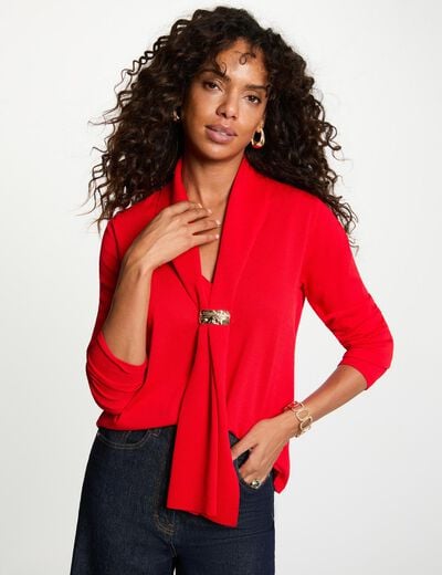 Jersey con cuello chal rojo mujer