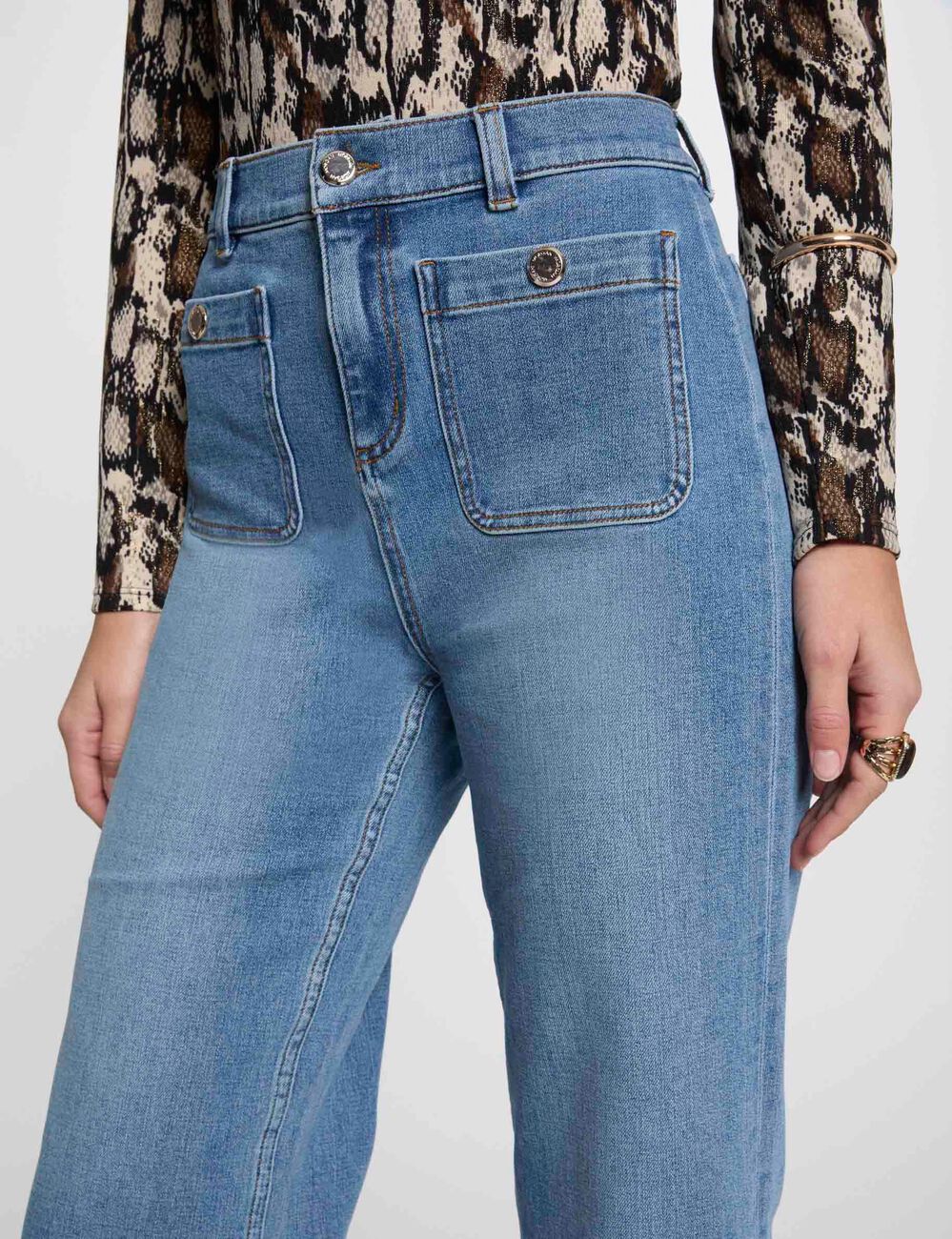 Pantalón pernera ancha denim stone mujer