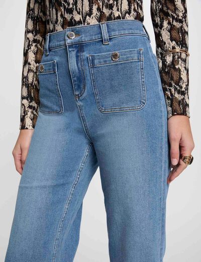 Pantalón pernera ancha denim stone mujer