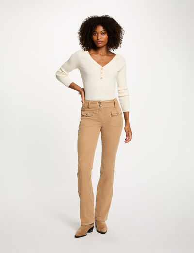 Pantal&oacute;n ajustado terciopelo arena mujer