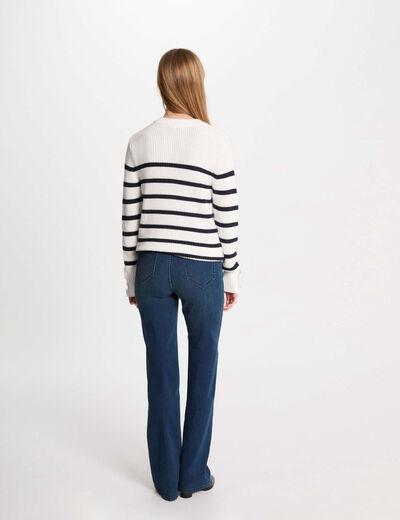 Jersey cuello redondo y rayas blanco mujer