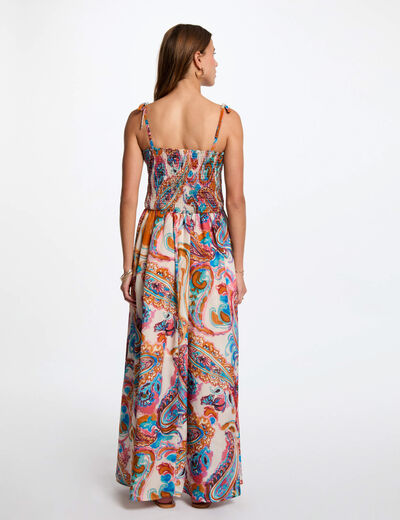 Vestido largo recto estampado multicolor mujer