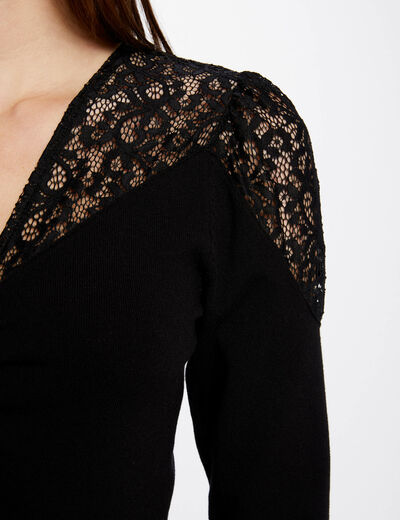 Jersey manga larga con encaje negro mujer