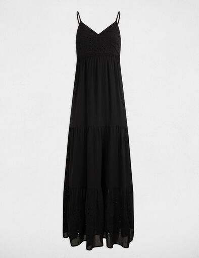 vestido largo holgado bordado negro mujer Vestido largo holgado bordado negro mujer