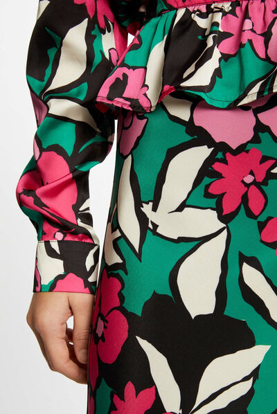 Falda evasé estampado floral multicolor mujer