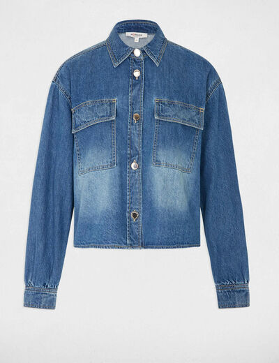 Chaqueta de vaquero recta denim stone mujer