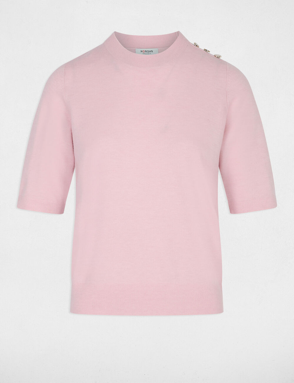 Jersey cuello redondo mangas cortas rosa pastel mujer