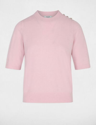 Jersey cuello redondo mangas cortas rosa pastel mujer