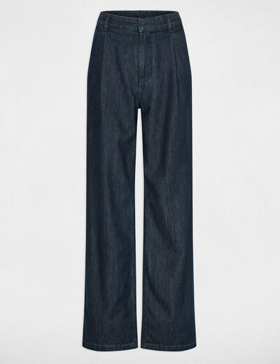 Pantal&oacute;n ancho de tiro alto denim crudo mujer