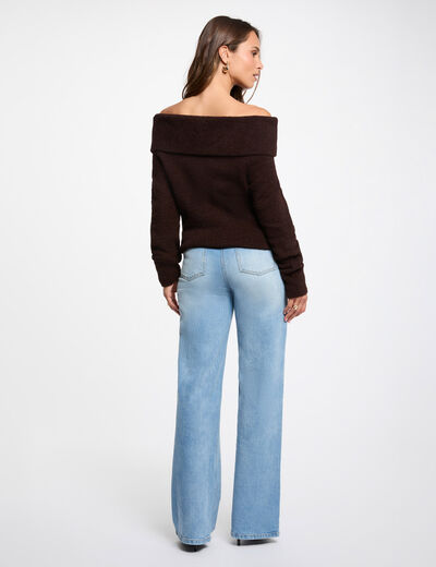 Jersey con cuello bardot marr&oacute;n oscuro mujer
