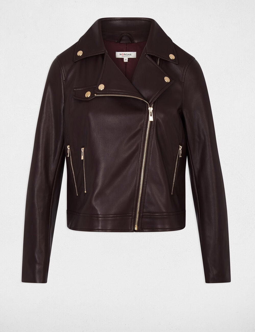 Chaqueta ajustada de cuero sint&eacute;tico burdeos mujer