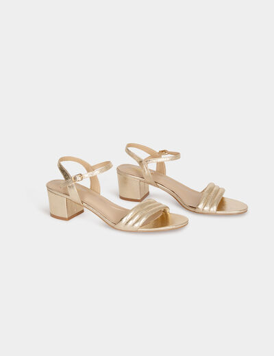 Sandalias de tacón amarillo oro mujer
