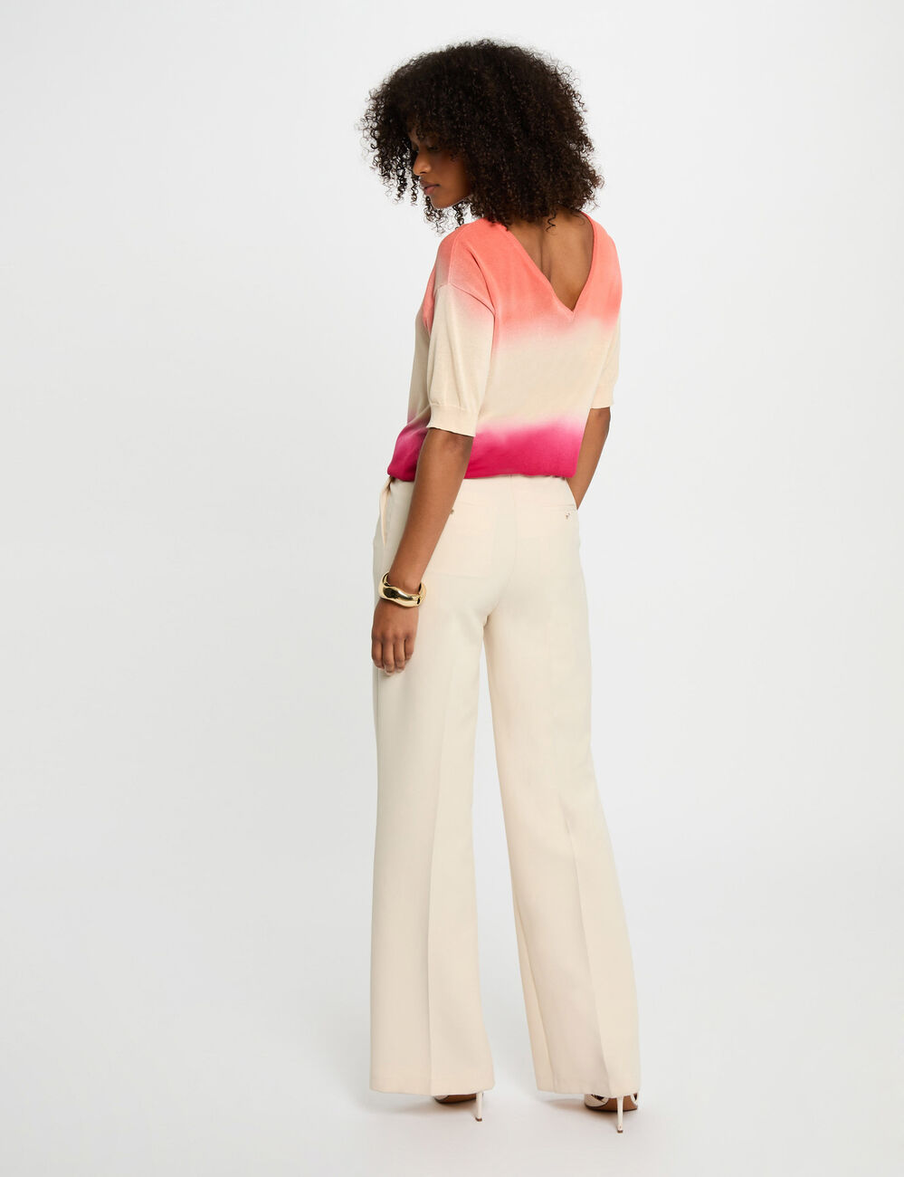 Pantalón pernera ancha pinzas creme mujer