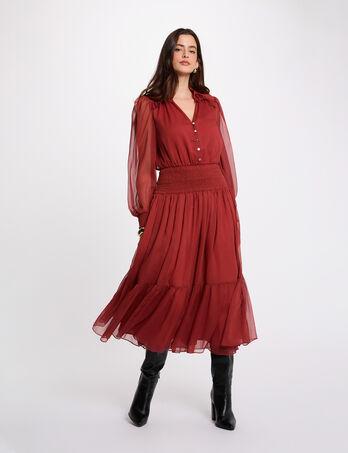 Vestido largo con cuello en v naranja oscuro mujer