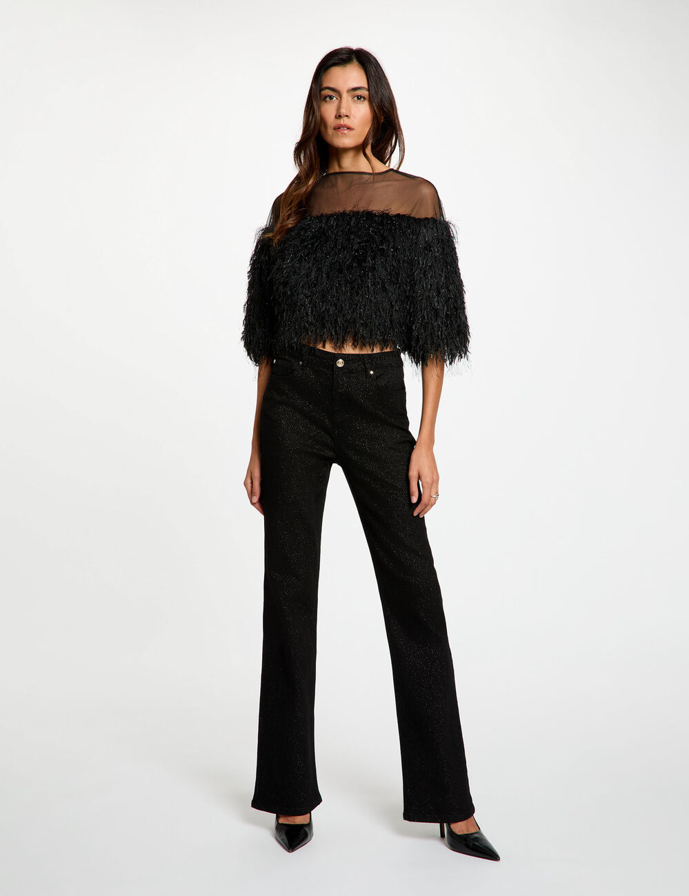 Blusa de piel sint&eacute;tica negro mujer