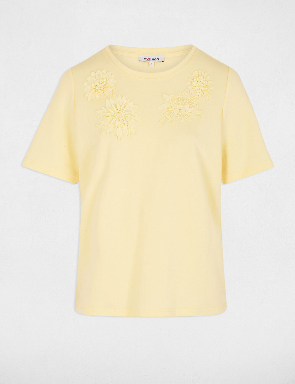 Camiseta recta cuello redondo amarillo pastel mujer