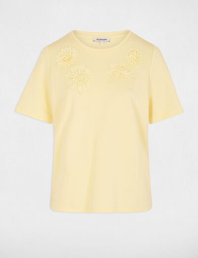 Camiseta recta cuello redondo amarillo pastel mujer