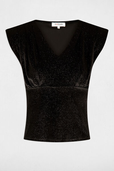 Camiseta manga corta con lentejuelas negro mujer