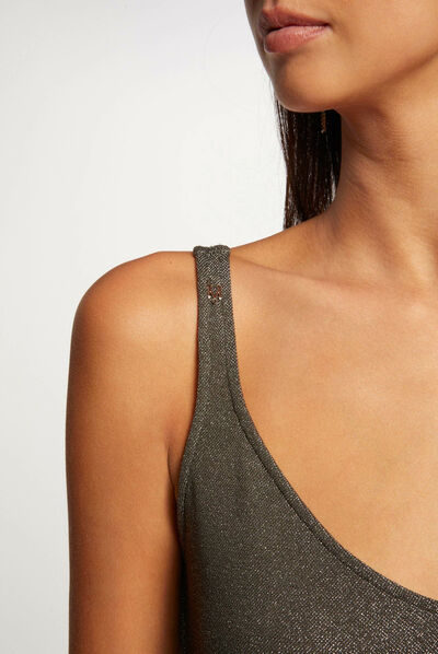 Top escote en V hilos metalizados verde oscuro mujer