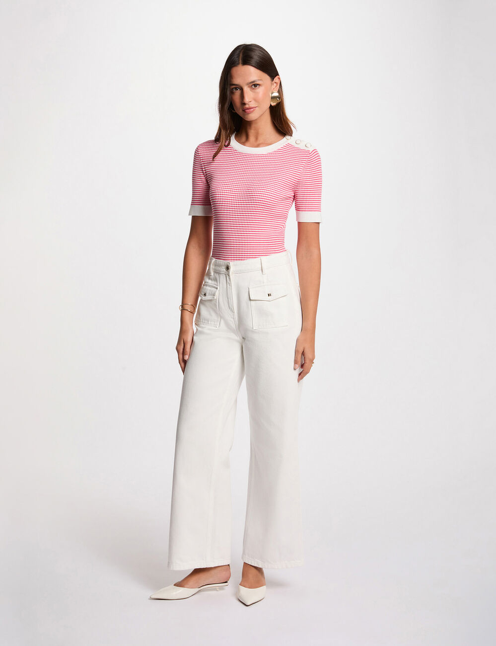 Jersey rayado cuello redondo rosado fucsia mujer