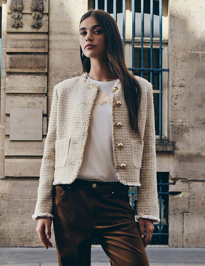 Chaqueta tweed cropped multicolor mujer