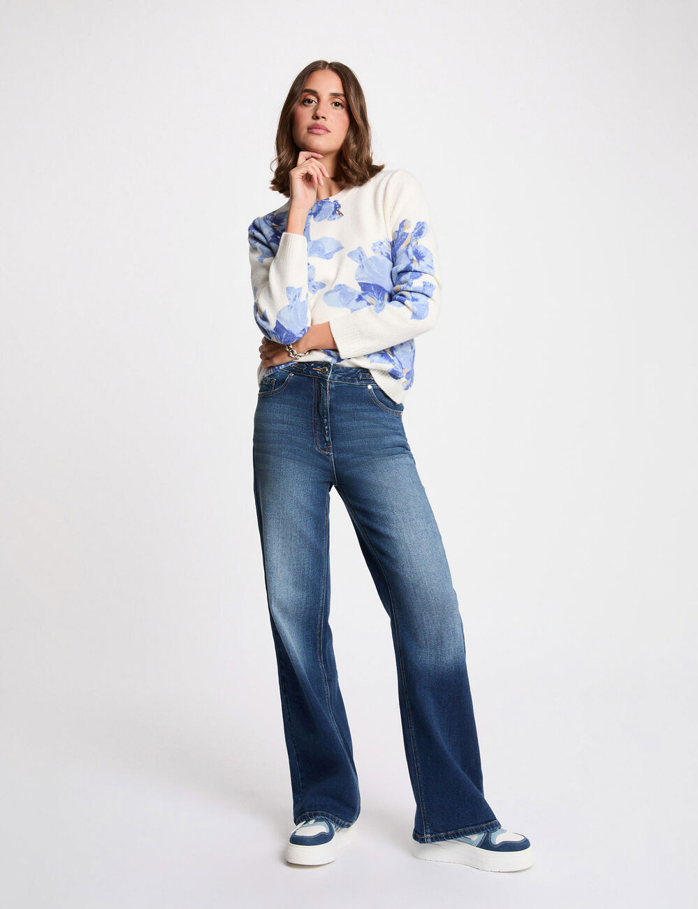 Jersey con estampado floral azul cielo mujer
