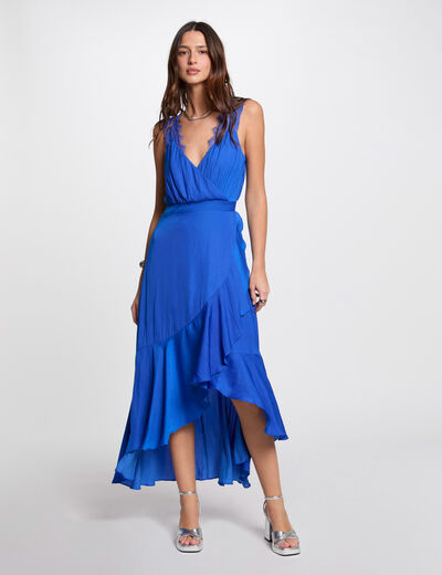 Vestido largo recto holgado azul eléctrico mujer