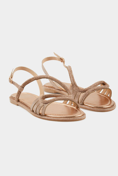 Sandalias planas strass y lentejuelas rosa mujer