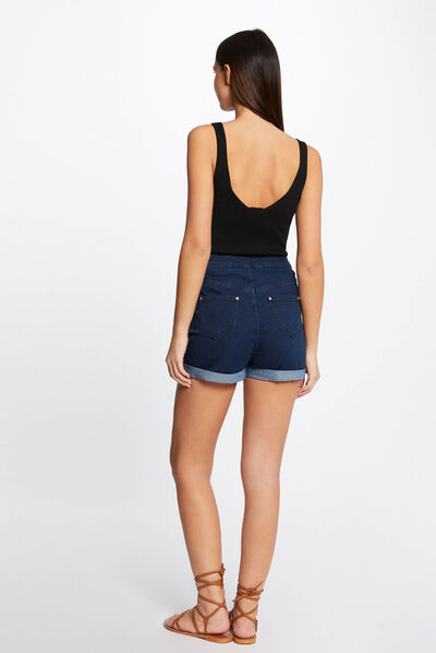 Top punto con escote en V negro mujer