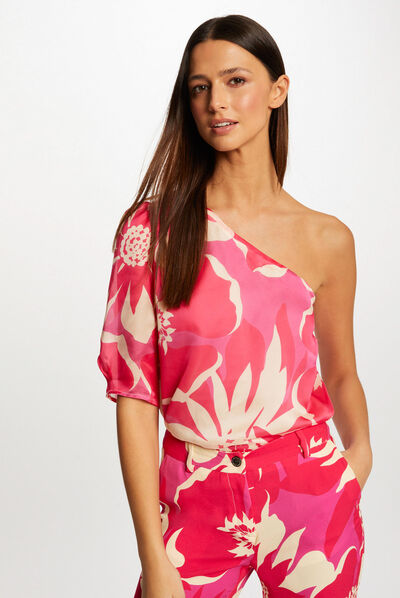 Blusa asimétrica estampado floral multicolor mujer