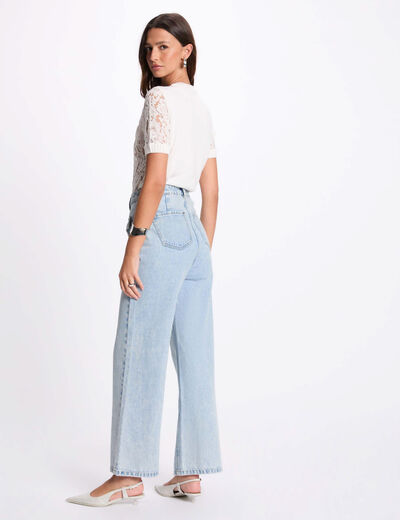 Jersey manga corta encaje blanco mujer