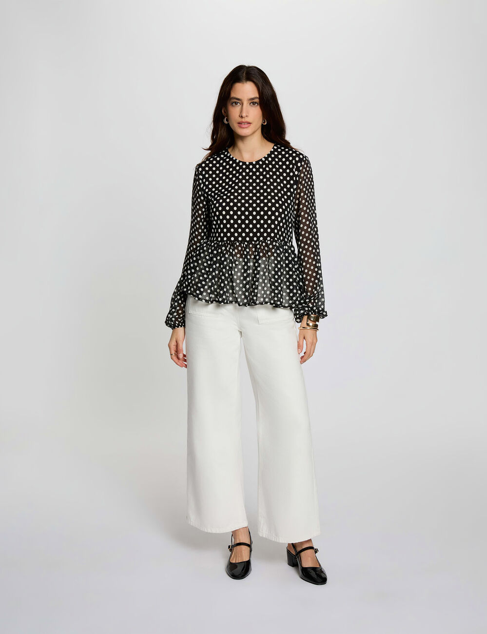 Camiseta de gasa con cuello redondo negro mujer