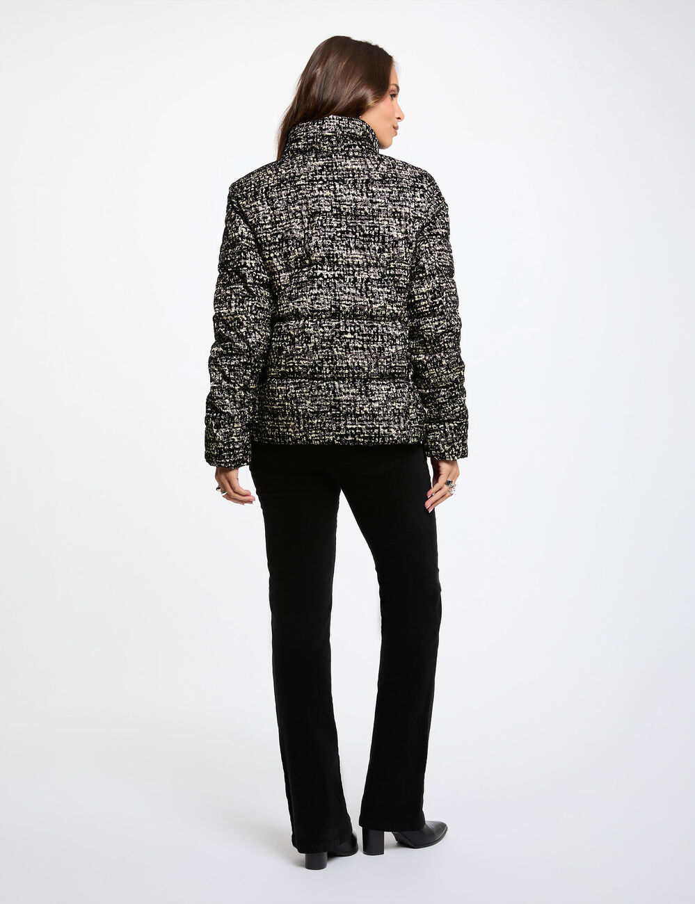 Chaqueta tweed con cuello alto multicolor mujer