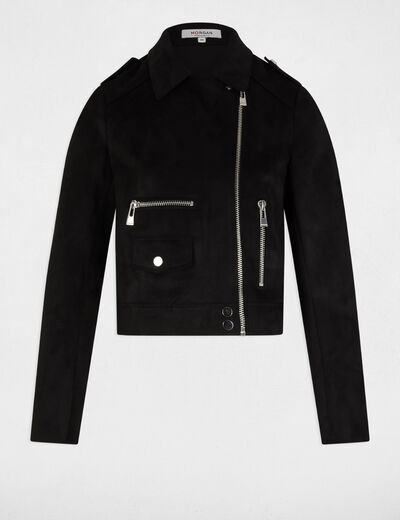 Chaqueta corta antelina negro mujer