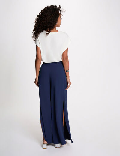 Pantal&oacute;n ancho fluido azul marino mujer